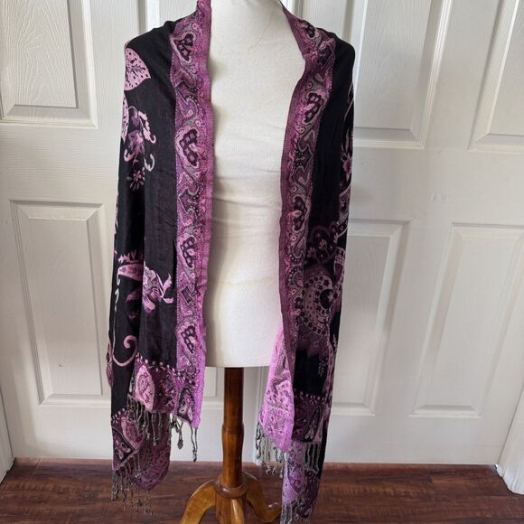 Unbranded Accessories - Shawl Wrap Scarf Womens Paisley Floral Pink Boho Fringe Romantic Feminine